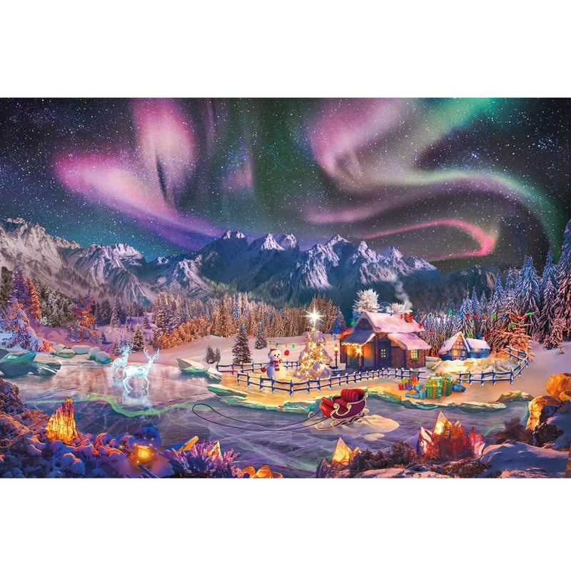 Lavievert Jigsaw Puzzles 1000 Piece Christmas Wonderland Puzzles for Adults and Kids - Snowy Night  Aurora  Christmas Tree  Snowman  Sleigh  Ice Sculpture & Milu Deer - Image 1